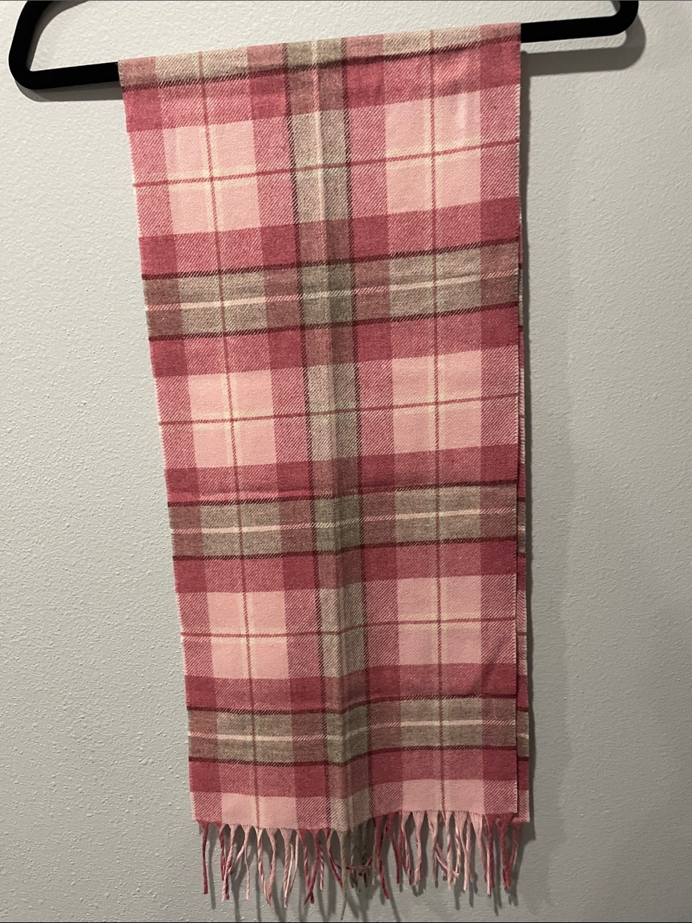 Pendleton Pink Plaid Wool Fringe Scarf